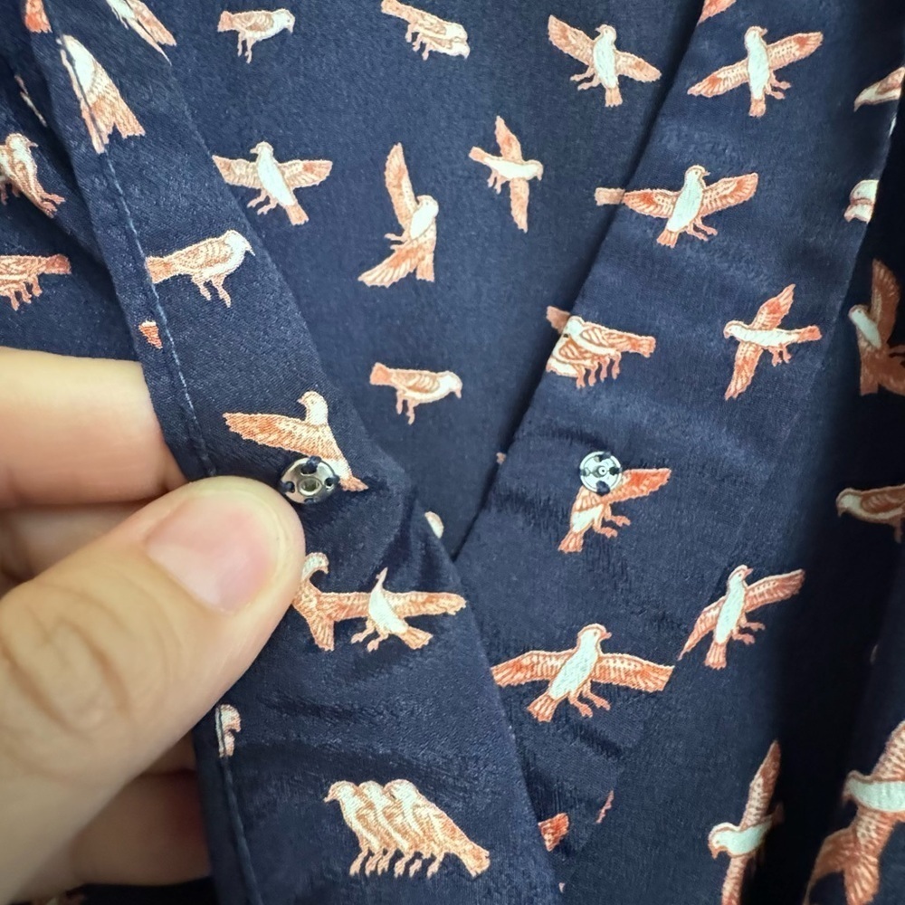 Novelty Print Birds Bar III Dress Long Sleeve Navy Blue Size XL Summer Spring - Picture 7 of 16